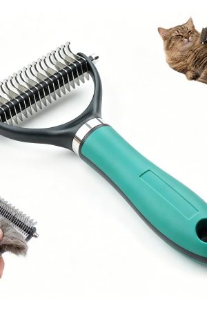 2-in-1 professional grooming comb with dematting and deshedding functions, suitable for long-haired pets.