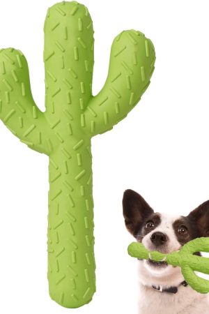 Durable Rubber Cactus Chew Toy for Small & Medium Aggressive Chewers, Training & Dental Cleaning Interactive Toy