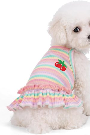 Striped Cherry Sleeveless Cotton Dog Vest