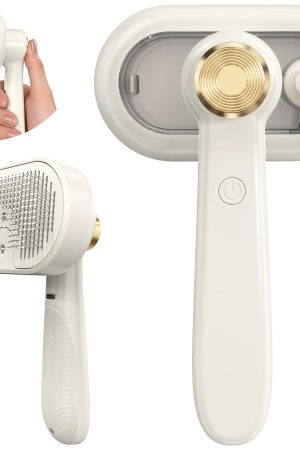 3-in-1 steam grooming comb with self-cleaning mist function, softens fur and reduces static for all coat types.
