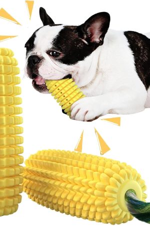 Corn-Shaped Squeaky Rubber Chew Toy for Aggressive Chewers, Supports Dental Health in Medium Breeds