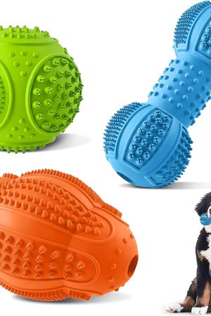 3-Pack Natural Rubber Chew Toys for Aggressive Chewers, Textured Dental Care and Gum Massage for Medium & Large Dogs