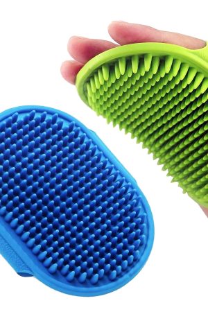 Rubber bath brush with adjustable ring handle, massaging comb for long and short-haired dogs and cats.