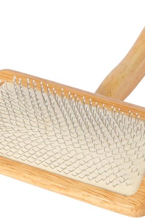Professional slicker brush with coated tips and air-cushion design, removes undercoat tangles and loose fur.