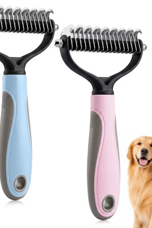 2-piece grooming brush set for dogs, removes tangles and loose fur, double-sided shedding brush design.