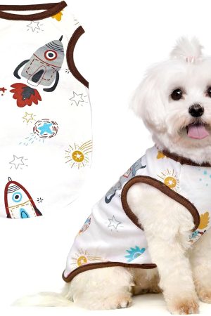 Cartoon Spaceship Sleeveless Cotton Dog Tank Top