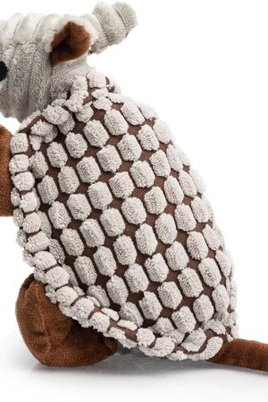 Gray 8-Inch Stuffed Armadillo Squeaky Plush Dog Toy, Helps Clean Teeth, For All Breed Sizes