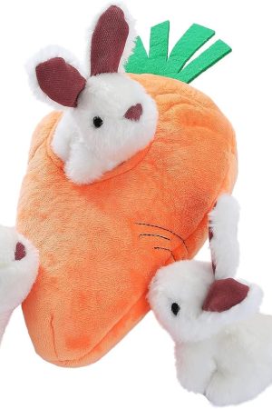 5-Pack Hide and Seek Rabbit & Carrot Plush Squeaky Dog Toy Set, Orange & White