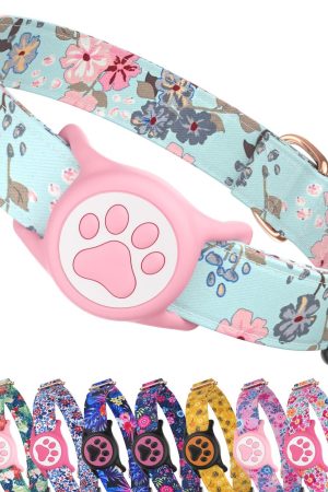 Dog Collar with Waterproof Tracking Device Holder, Cute Pattern