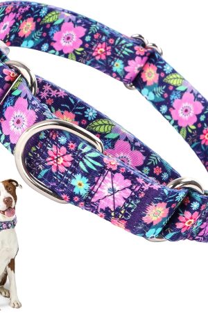 Martingale Dog Collar, Purple Flower Design, Breathable, No Pull