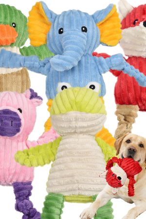 5-Pack Tough Stuffed Squeaky Plush Animal Toy Assortment for Small to Large Dogs