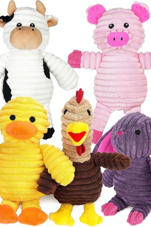 5-Pack Plush Squeaky Stuffed Animal Toy Bundle for Small, Medium & Large Dogs